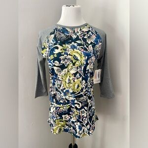 LuLaRoe Randy Tee Shirt NWT 3/4 Raglan Knit Sleeve Gray Multicolor Floral